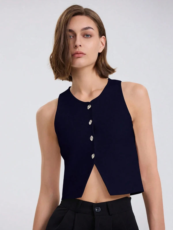 Colete Feminino em Tricô Elisa Azul